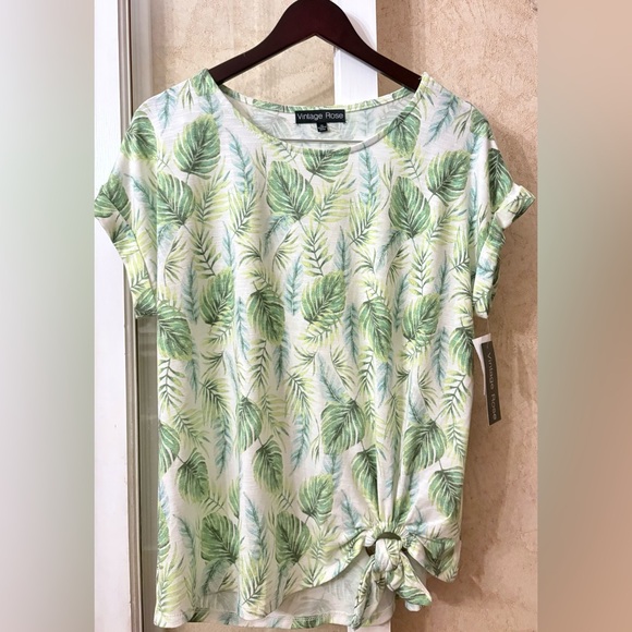 Vintage Rose Green Leaf Print Women's Top - Picture 1 of 4